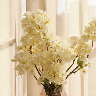 White Artificial Cherry Blossom Flower Stem - Single