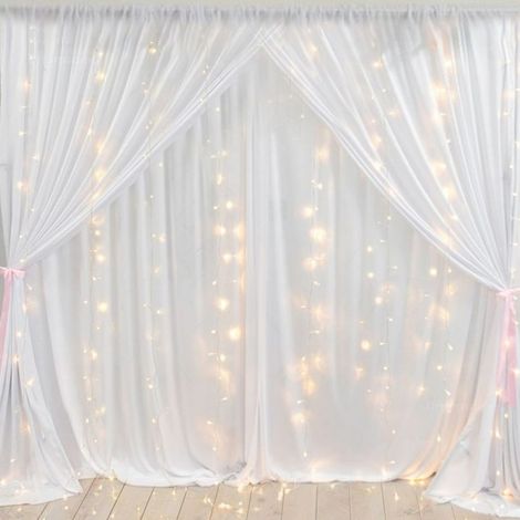 Party Decoration Combo 2 Pcs White Net Curtains with light