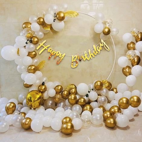 Party Propz Golden Birthday Decoration Items - 47 Pcs | Banner-Metallic Balloons-Glue Dot and More