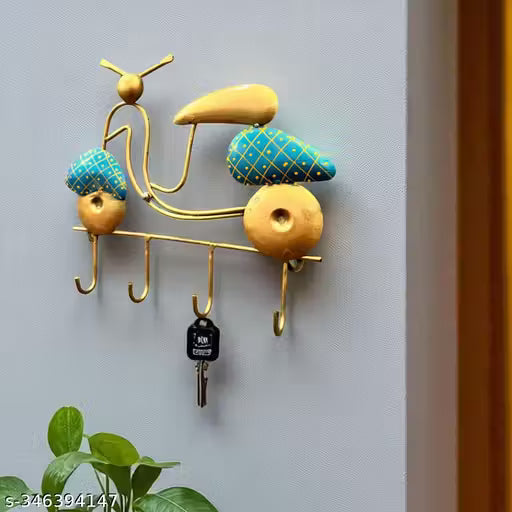 Scooter Shaped Iron Wall Key Holder with 4 Hooks