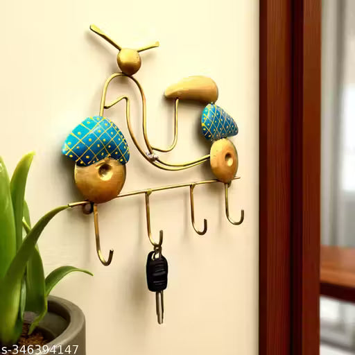 Scooter Shaped Iron Wall Key Holder with 4 Hooks