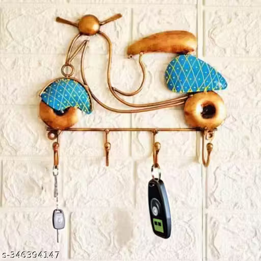 Scooter Shaped Iron Wall Key Holder with 4 Hooks